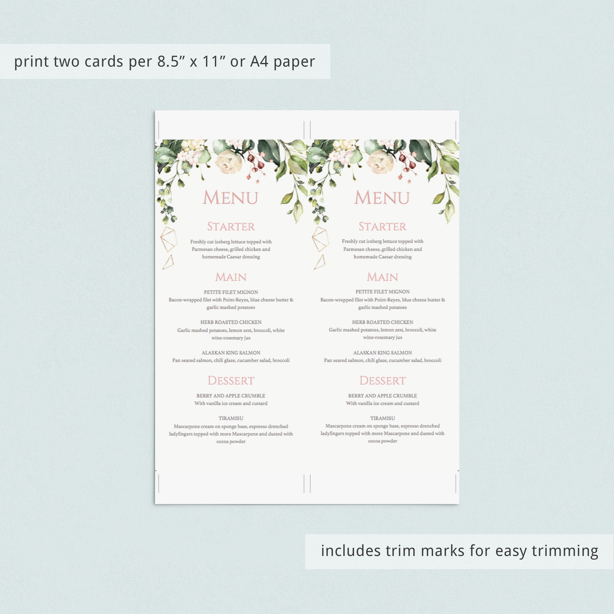 Printable menu card for floral theme shower by LittleSizzle