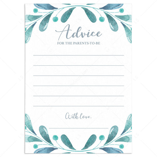 Blue and silver baby shower games advice card printable by LittleSizzle