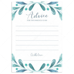 Blue and silver baby shower games advice card printable by LittleSizzle