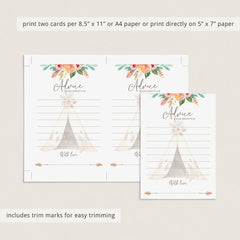 Tribal Baby Shower Advice Cards for New Parents