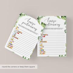 greenery bridal shower emoji pictionary game cards