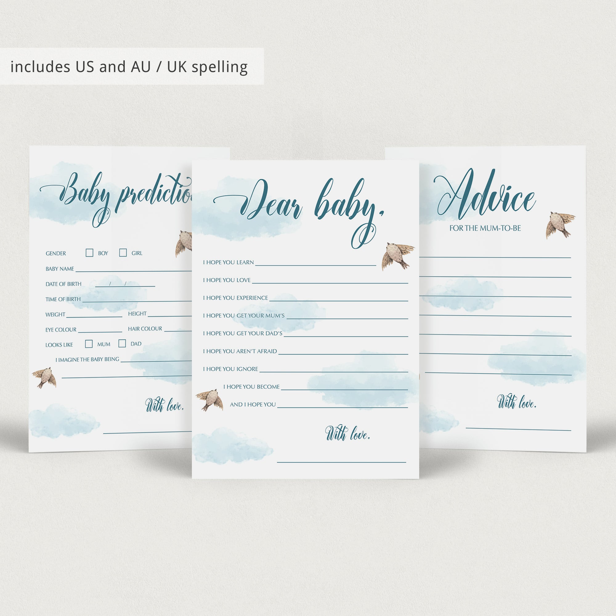 Dear baby card with watercolor clouds printable by LittleSizzle