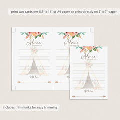 Advice for Mom Printable Baby Shower Cards with Tipi