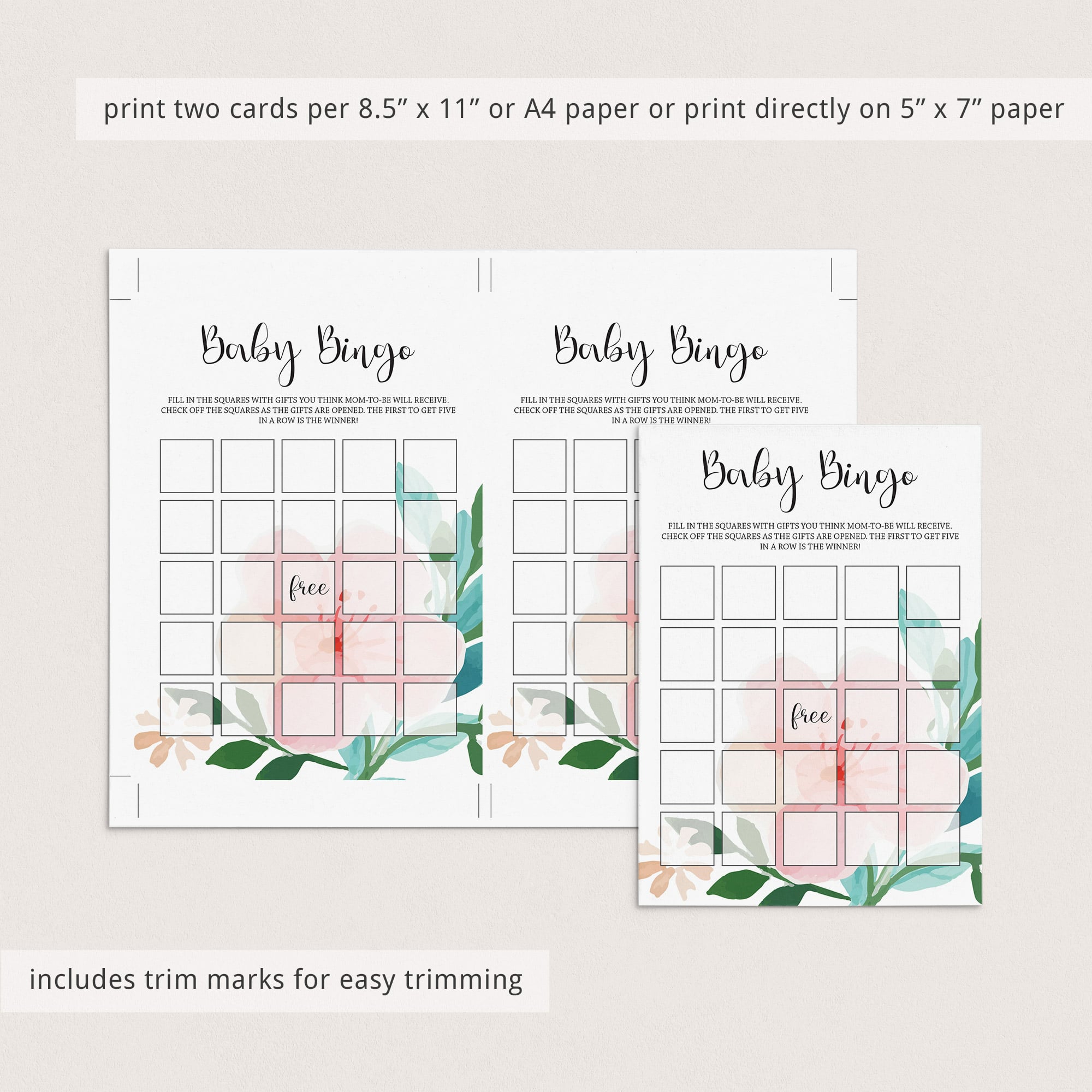 Blank baby bingo printable for girl baby shower by LittleSizzle