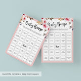 Printable Baby Bingo Cards with Blush Pink Flowers