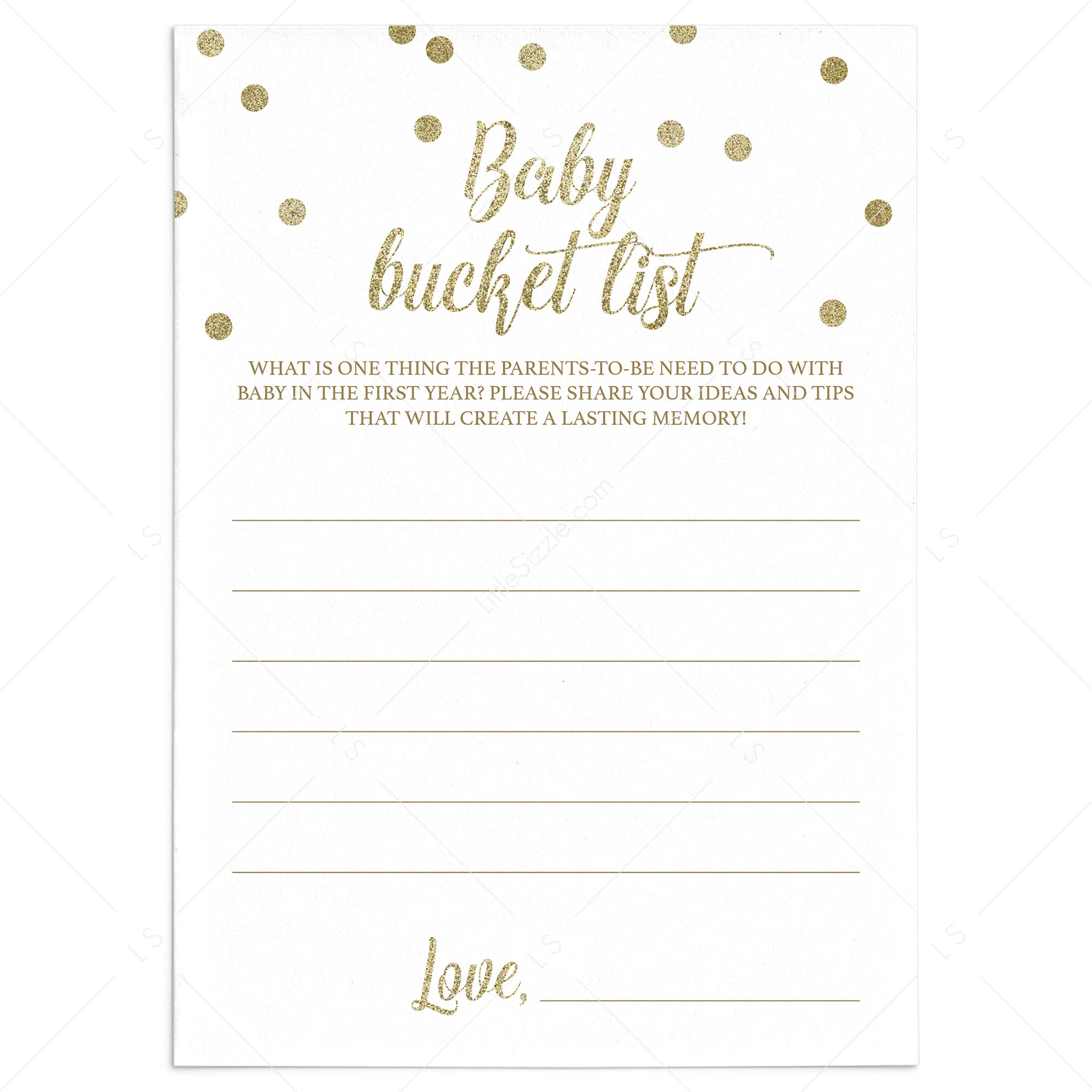 First Year Baby Shower Game Printable Bucket List by LittleSizzle