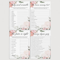 Whimsical Flowers Baby Shower Games Package