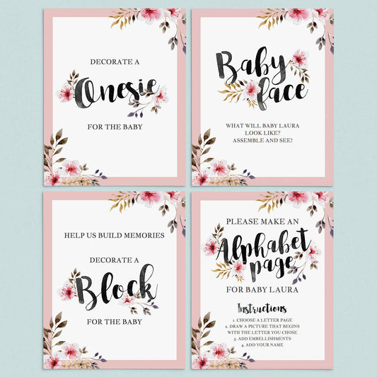Girl baby shower activities printable table signs by LittleSizzle