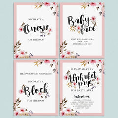 Girl baby shower activities printable table signs by LittleSizzle