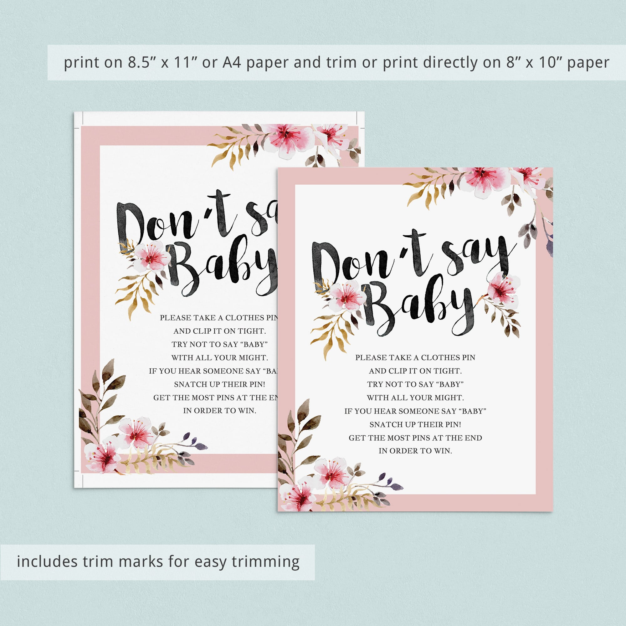 Printable pink flowers baby shower games for girls by LittleSizzle