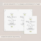 White and Green Baby Shower Invitation Suite Instant Download