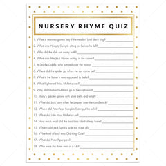 Gold Polka Dots Nursery Rhyme Shower game printable by LittleSizzle