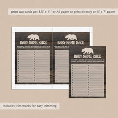 Mama Bear Baby Name Race Game for Baby Shower Printable