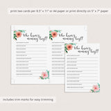 Floral watercolor who knows mommy best game printable by LittleSizzle