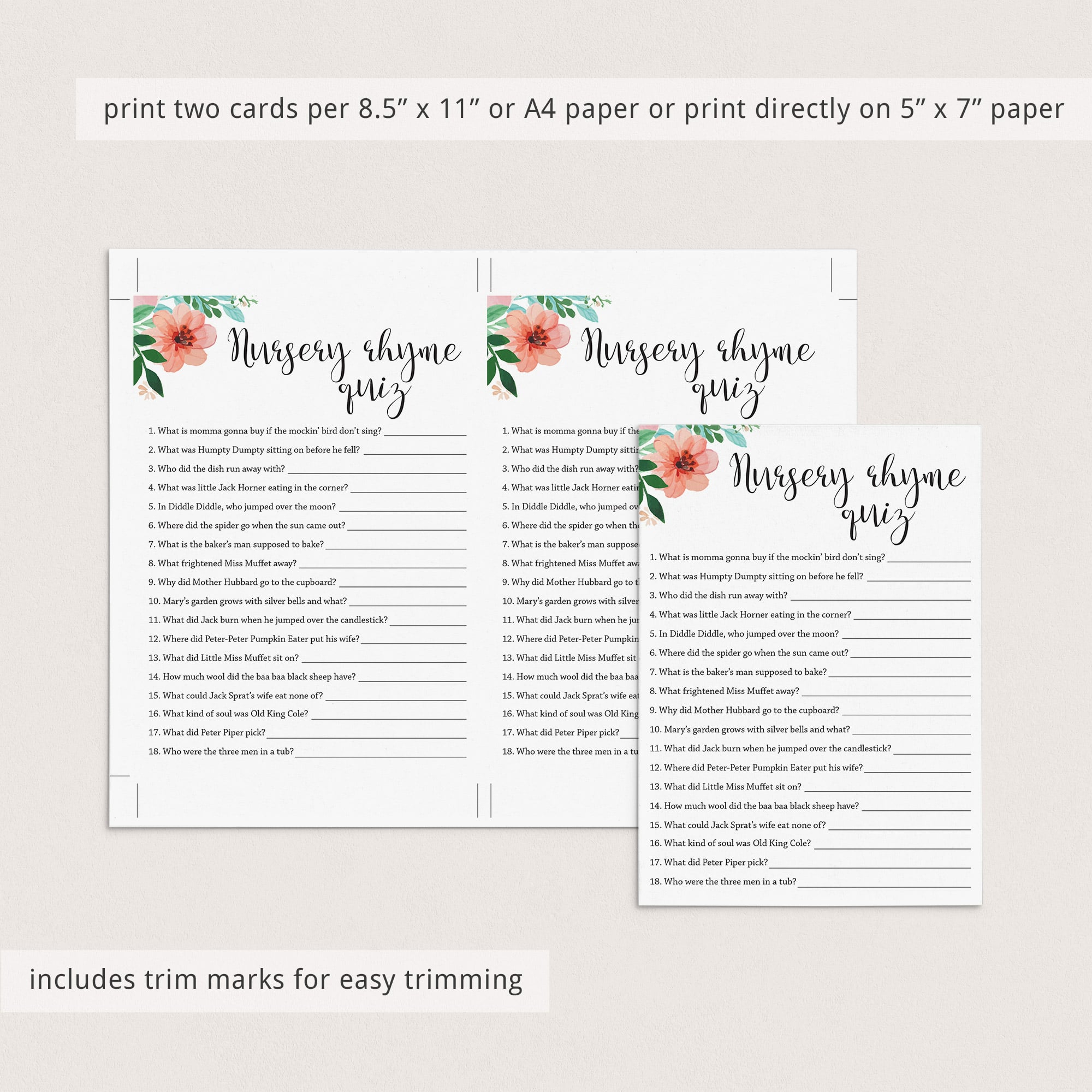 Floral baby shower game printable by LittleSizzle