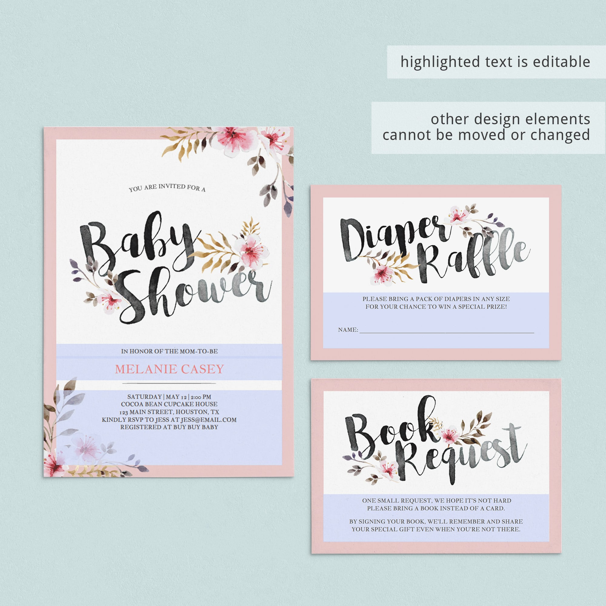 Editable baby shower insert cards by LittleSizzle