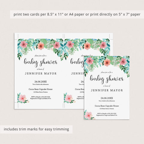 Floral baby shower invitation template | Floral themed baby shower ...