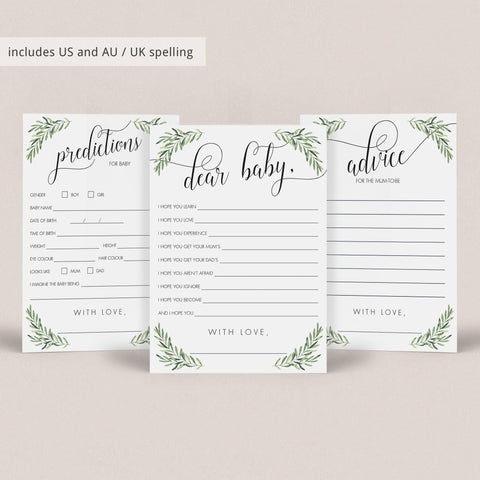 Watercolor Greenery baby shower games bundle | Instant download ...