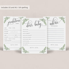 Watercolor Greenery Baby Shower Games Bundle Instant Download