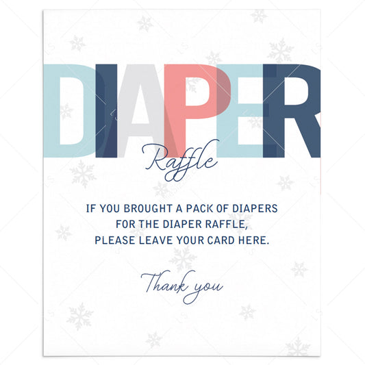 Blue winter baby shower sign for diaper raffle tickets by LittleSizzle