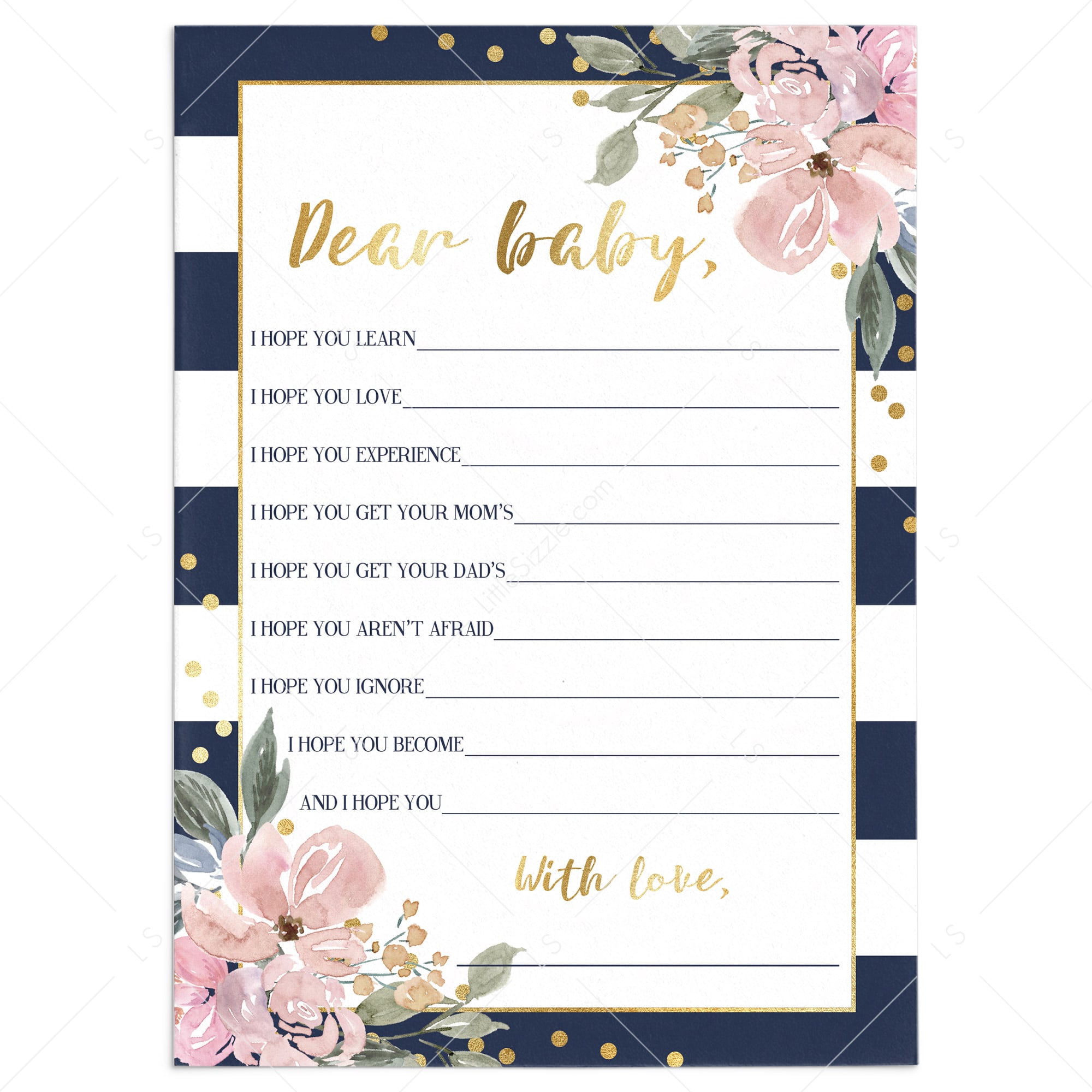Wishes for baby game for navy and gold baby sprinkle by LittleSizzle