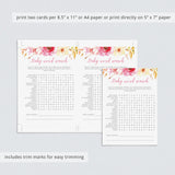 Watercolor Floral Baby Shower Search the Words Game