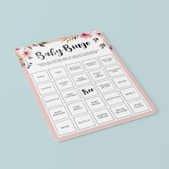 Printable Baby Bingo Cards with Blush Pink Flowers