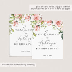 Blush Floral Birthday Welcome Sign Template