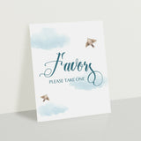Blue Favors Sign With Watercolor Clouds Printable