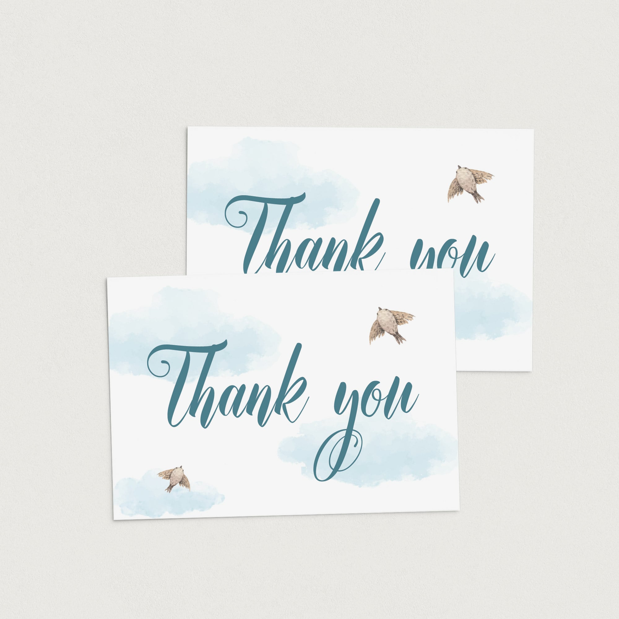 Air themed party thank you cards with watercolor clouds by LittleSizzle