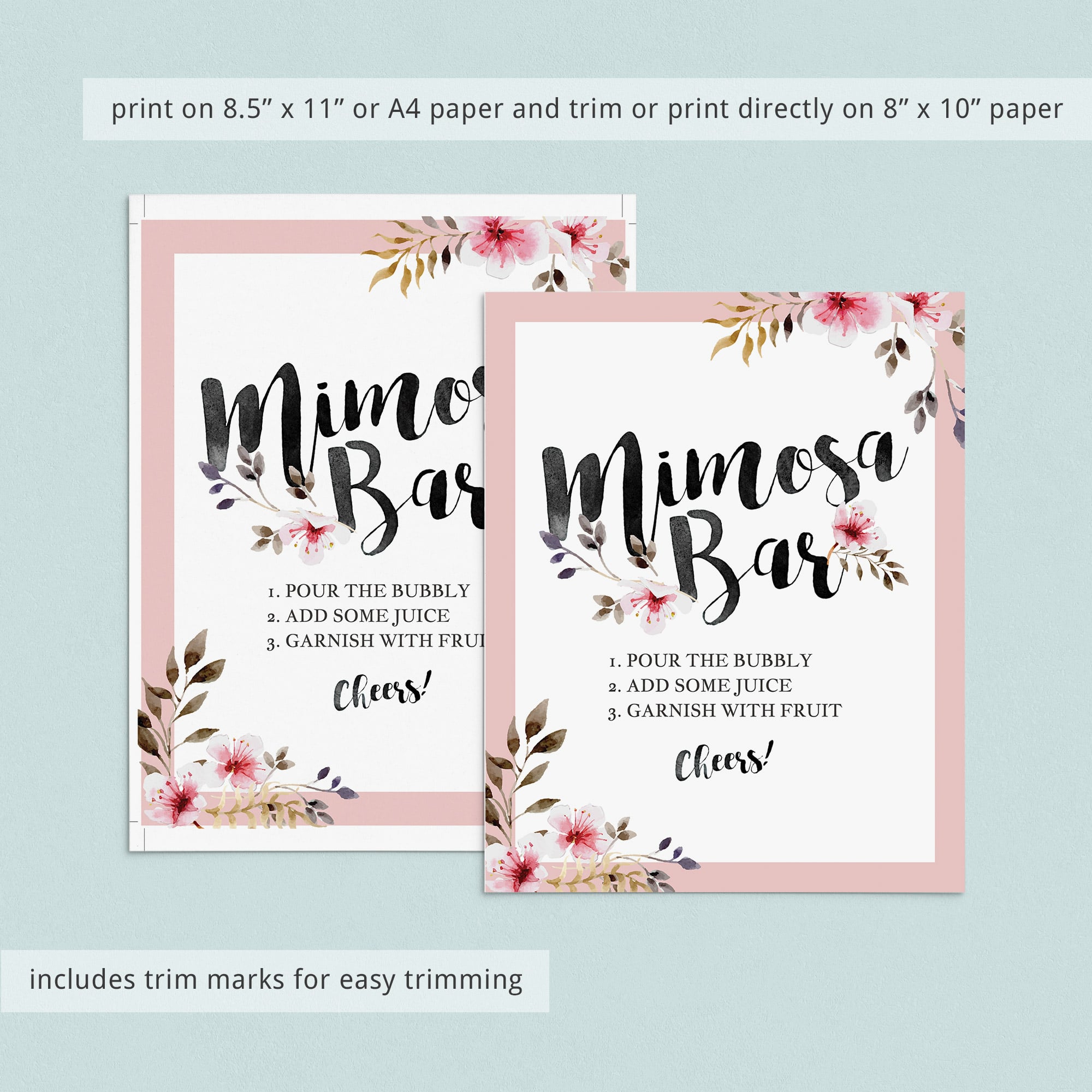 Printable mimosa bar table sign for pink shower by LittleSizzle