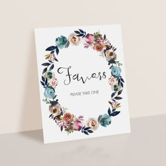 Printable floral wreath favors sign download PDF by LittleSizzle