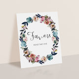 Printable Boho Party Favors Sign with Floral Wreath