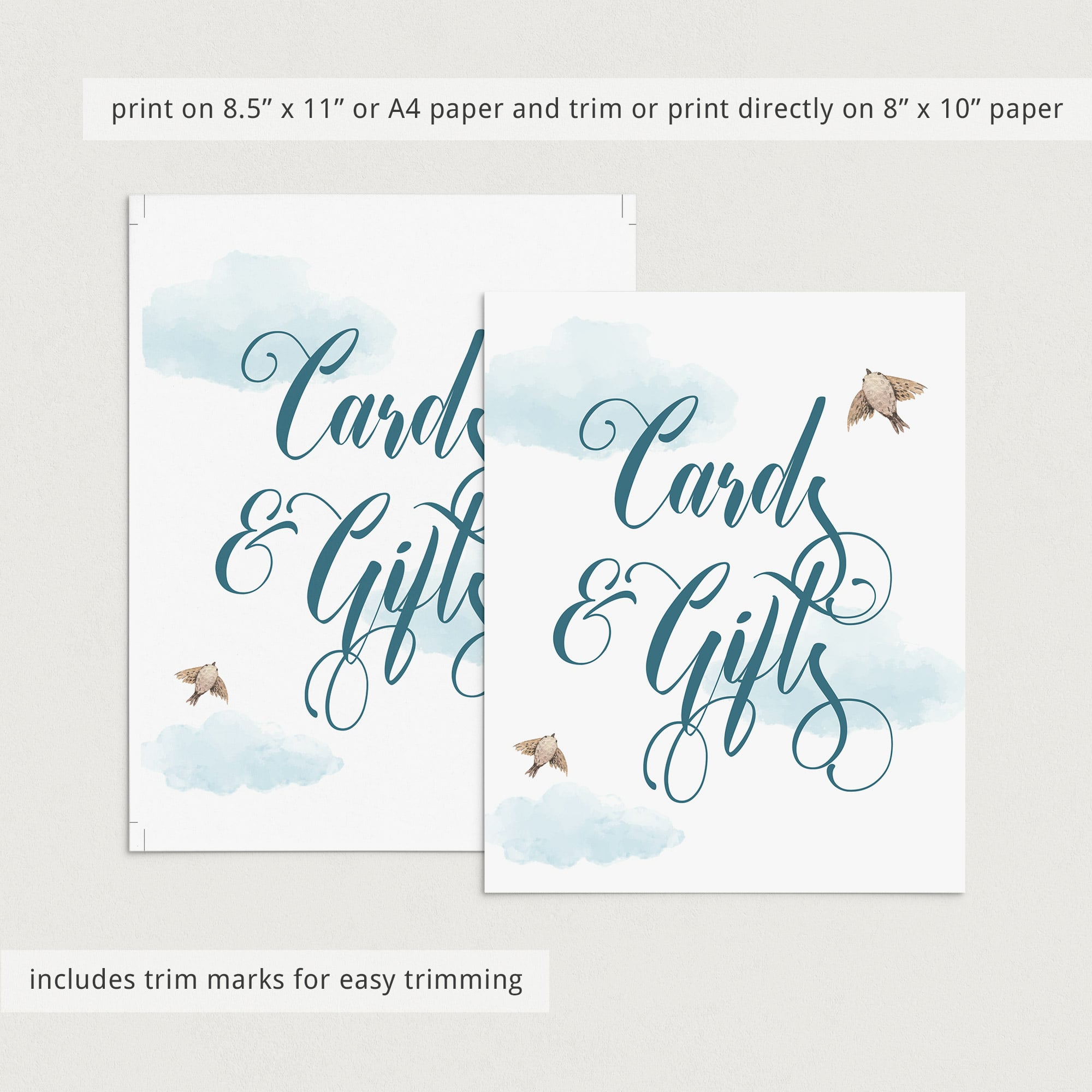 Instant download cards and gifts sign for blue themed shower by LittleSizzle