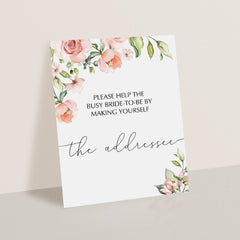 Bridal Shower Addressee Card Sign with Blush Flowers