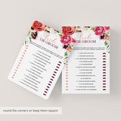 boho designed bride or groom game cards