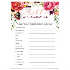 printable bridal word scramble wedding words game by LittleSizzle