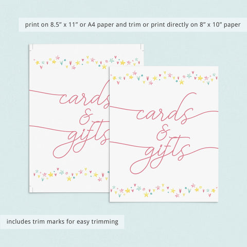 Printable Cards and Gifts sign with rainbow hearts and stars | Instant ...