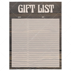 Printable dark wood gift list for rustic party by LittleSizzle