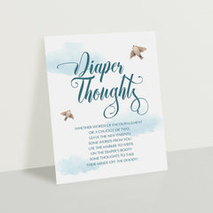Diaper thoughts template for boy shower PDF download by LittleSizzle
