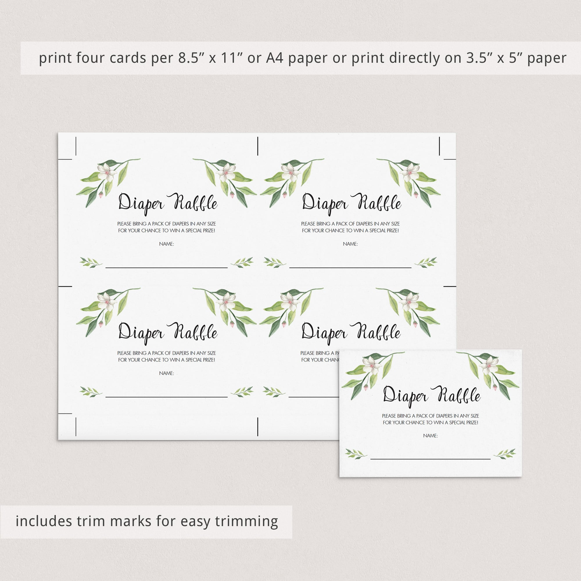 Printable green foliage diaper raffle ticket printable by LittleSizzle
