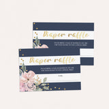 Gold and Navy Diaper Raffle Ticket Template - Florals and Stripes