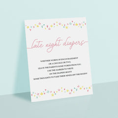 Printable Baby Girl Shower Activity Late Night Diapers