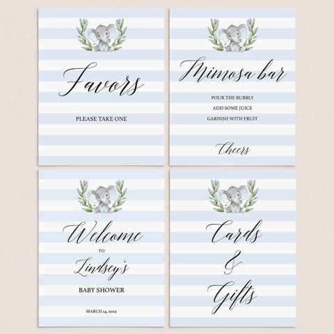 Elephant baby shower decor package | Printable baby boy shower signs ...