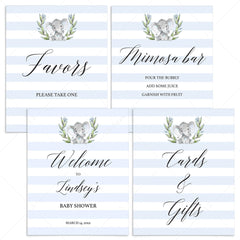 Elephant baby shower decor package | Printable baby boy shower signs ...