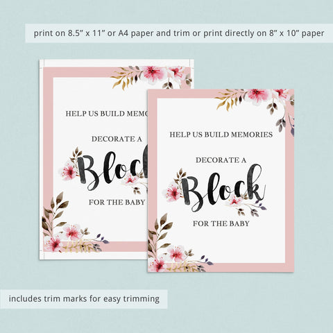 Decorate A Block floral baby shower DIY instructions table sign ...