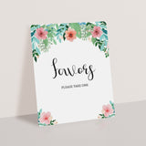 Printable Favors Sign Floral Watercolor