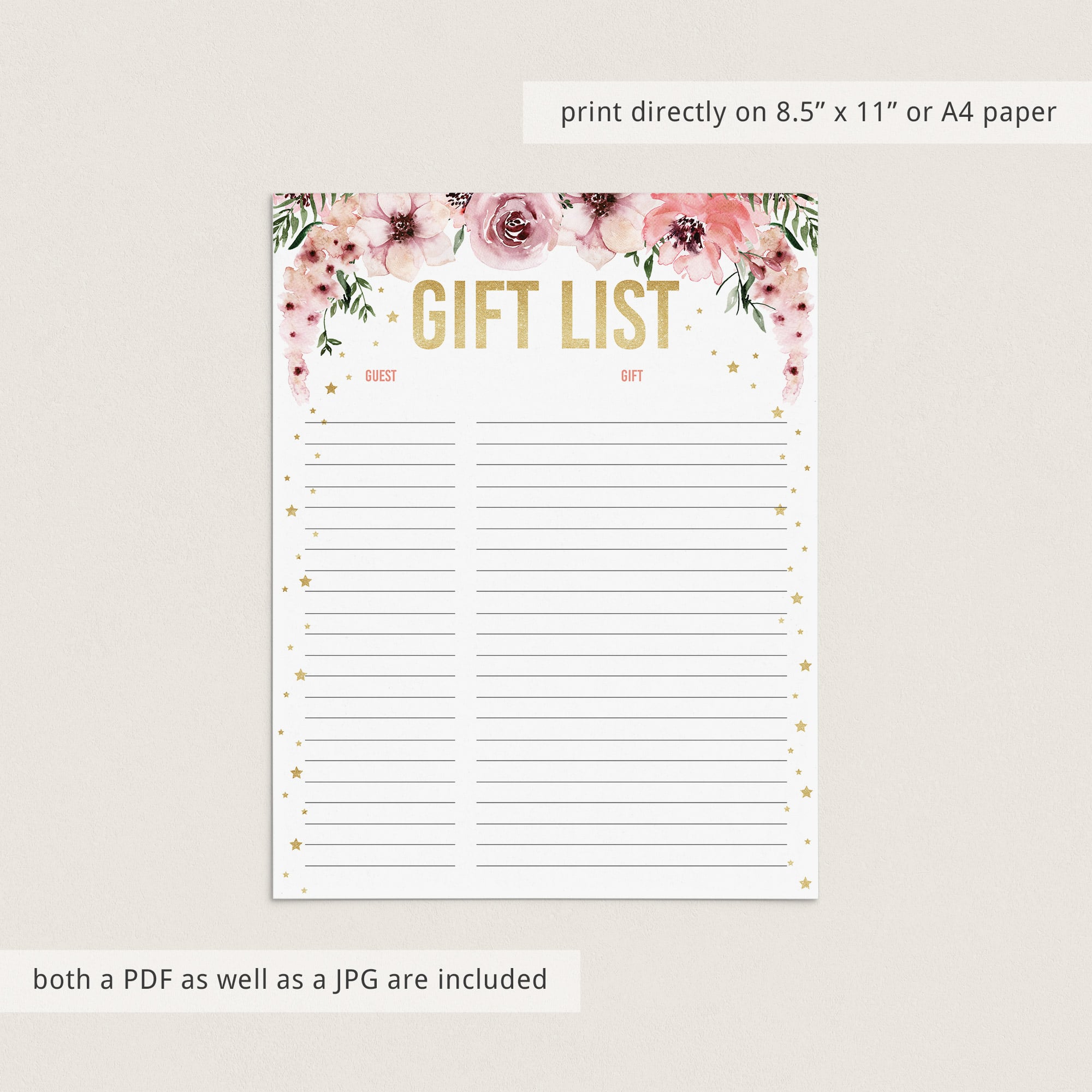 Pink roses on printable gift log planner by LittleSizzle