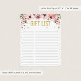 Pink roses on printable gift log planner by LittleSizzle