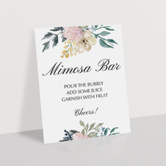 Printable Mimosa Sign for Floral Themed Shower